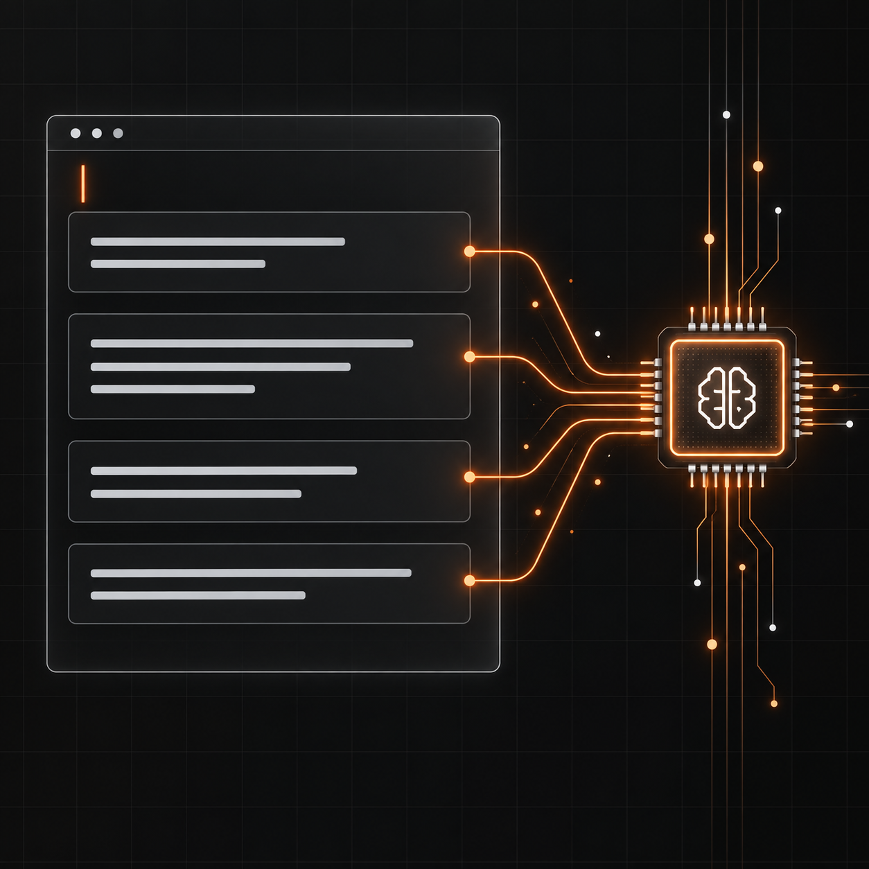A structured prompt panel sends instructions to an AI processor.